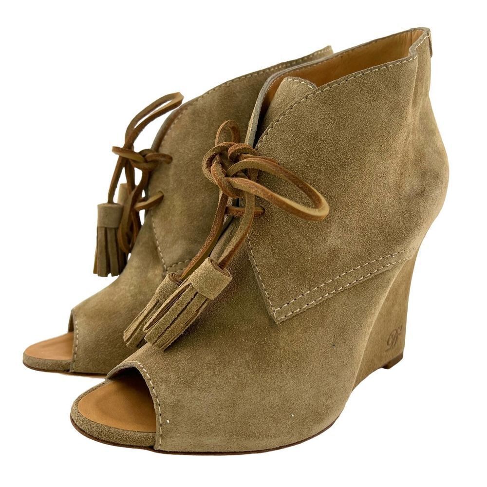 New Dsquared2 Women US 9 Boots Suede Leather Peep Toe Wedge Heel Lace-Up Shoes - Picture 5 of 16